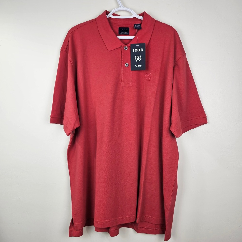 IZOD Polo Shirt Men XXL Mineral Red Signature Solid Silk Wash Short Sleeve Pique